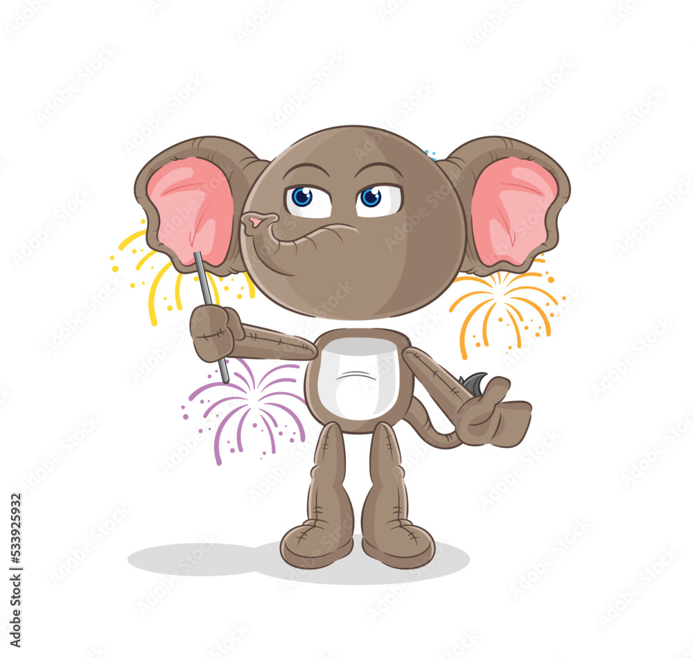elephant with fireworks mascot. cartoon vector elephant with fireworks mascot. cartoon vector