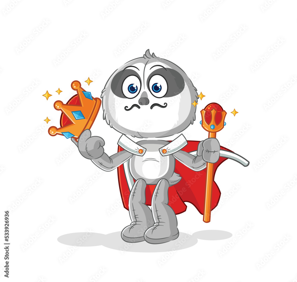 sloth king vector. cartoon character sloth king vector. cartoon character