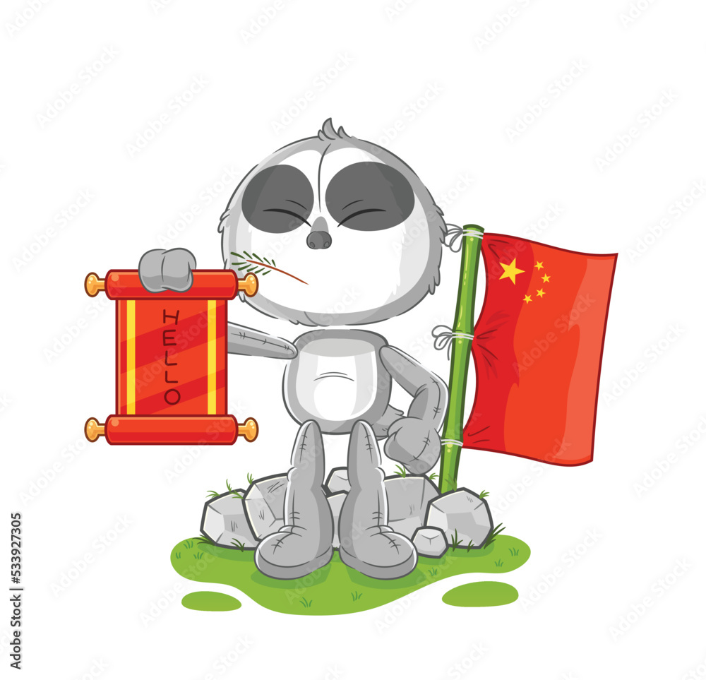 sloth chinese cartoon. cartoon mascot vector