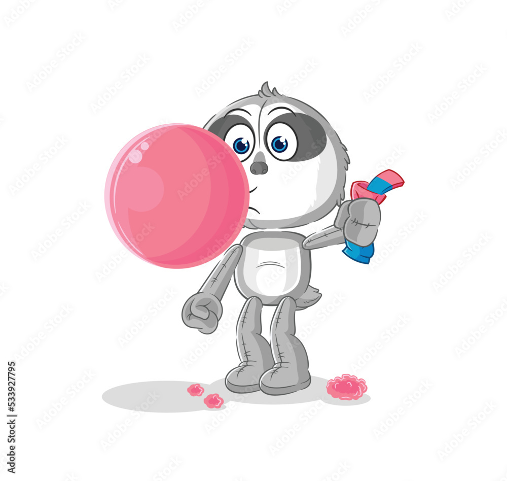 sloth chewing gum vector. cartoon character sloth chewing gum vector. cartoon character