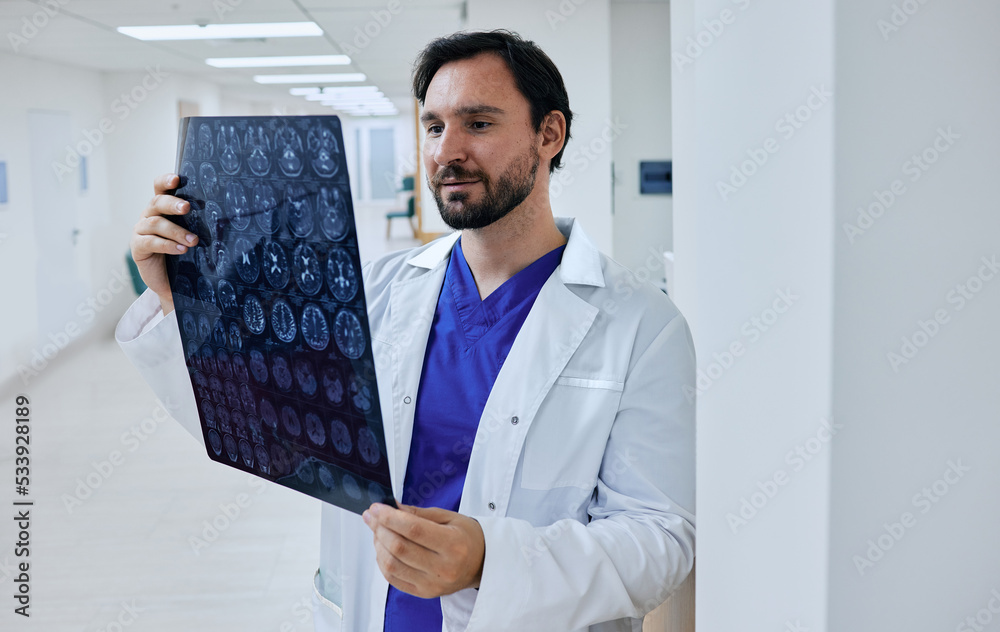 Diagnostics of brain diseases, headaches, tumors and brain cancer with MRI or CT scan