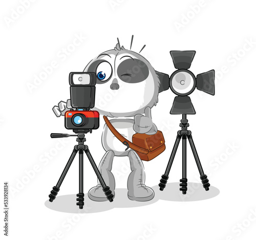 sloth photographer character. cartoon mascot vector