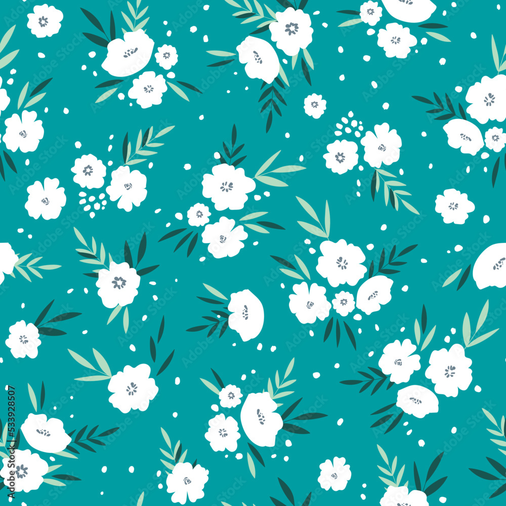 Seamless floral pattern based on traditional folk art ornaments. Colorful flowers on color background. Scandinavian style. Sweden nordic style. Vector illustration. Simple minimalistic pattern Seamless floral pattern based on traditional folk art ornaments. Colorful flowers on color background. Scandinavian style. Sweden nordic style. Vector illustration. Simple minimalistic pattern