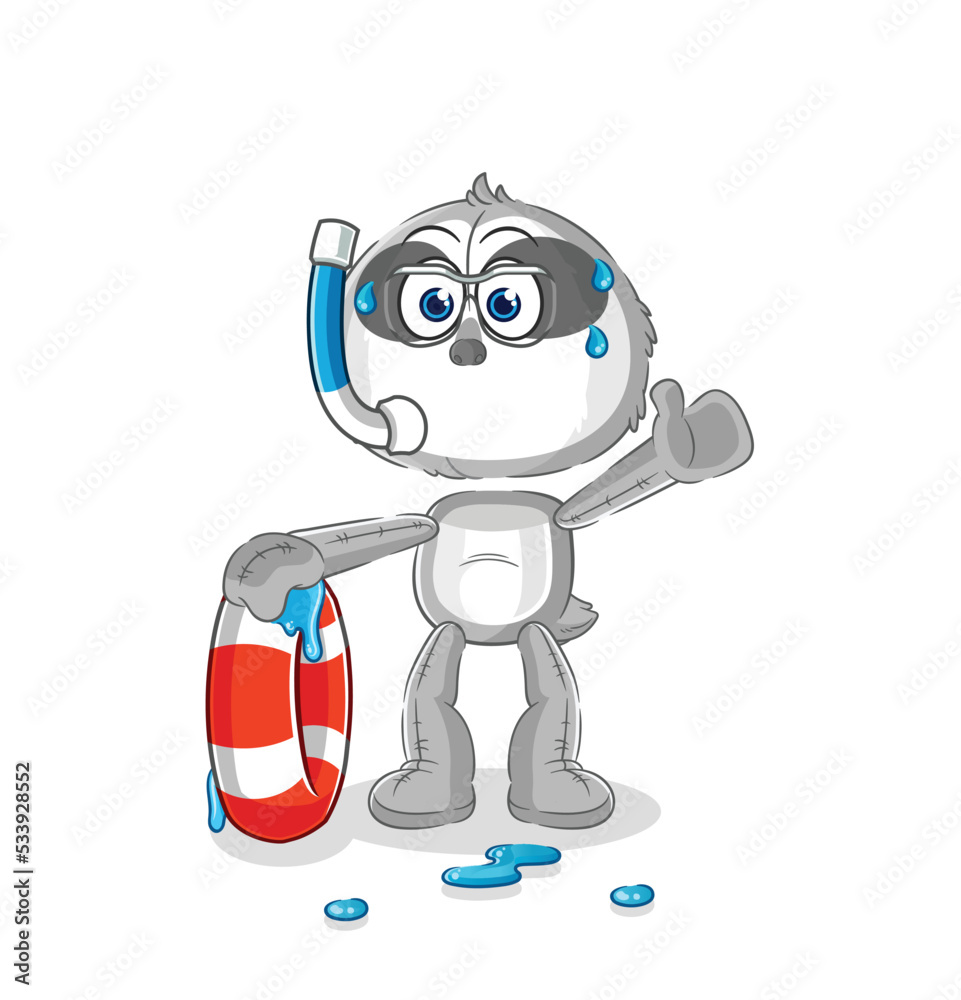 sloth swimmer with buoy mascot. cartoon vector sloth swimmer with buoy mascot. cartoon vector