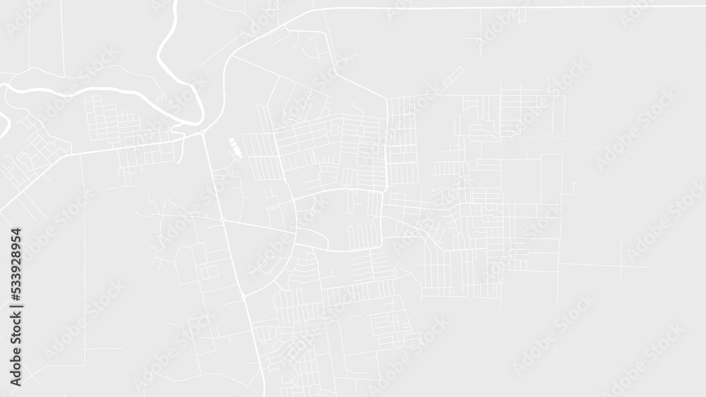 White and light grey Belmopan city area vector background map, roads and water illustration. Widescreen proportion, digital flat design.
