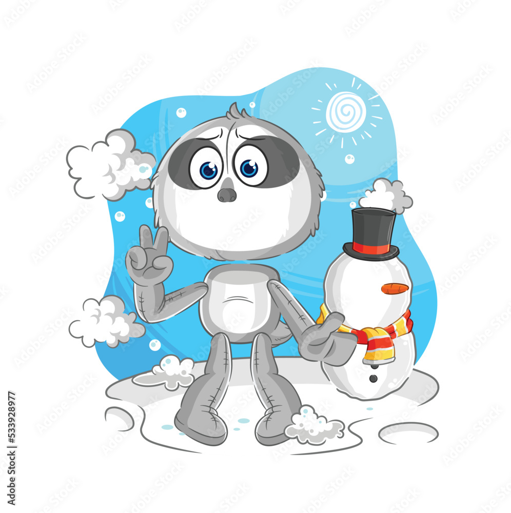 Fototapeta premium sloth in cold winter character. cartoon mascot vector