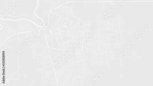 White and light grey Belmopan city area vector background map, roads and water illustration. Widescreen proportion, digital flat design.
