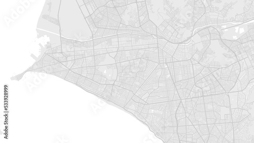 White and light grey Lima city area vector background map, roads and water illustration. Widescreen proportion, digital flat design.