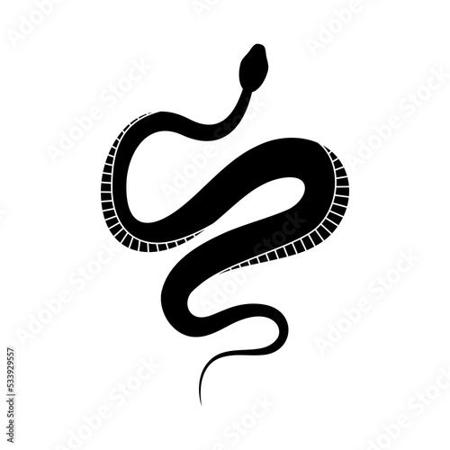 Black silhouette snake. Isolated reptile symbol, wildlife icon snake on white background. Nature vector illustration.
