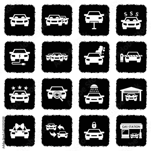 Car Icons. Grunge Black Flat Design. Vector Illustration.