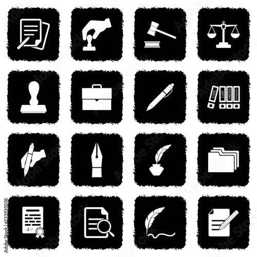Notary Icons. Grunge Black Flat Design. Vector Illustration.