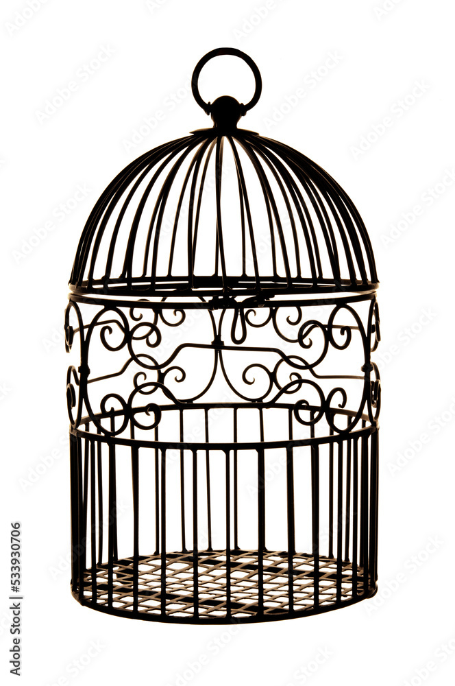 black metal Victorian birdcage isolated black metal Victorian birdcage isolated