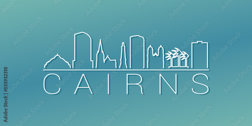 Cairns QLD, Australia Skyline Linear Design. Flat City Illustration Minimal Clip Art. Background Gradient Travel Vector Icon.