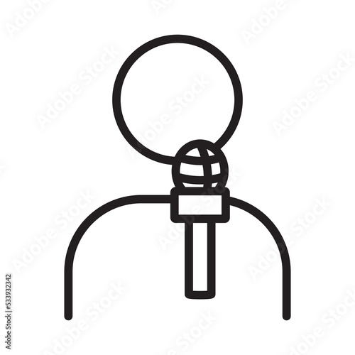 Journalist line icon. Man with microphone, reporter, correspondent.  Can be used for topics like news agency, report, broadcast, press conference.