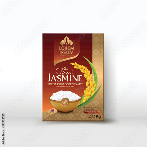 Rice Package Mockup Thailand food Products, vector illustration