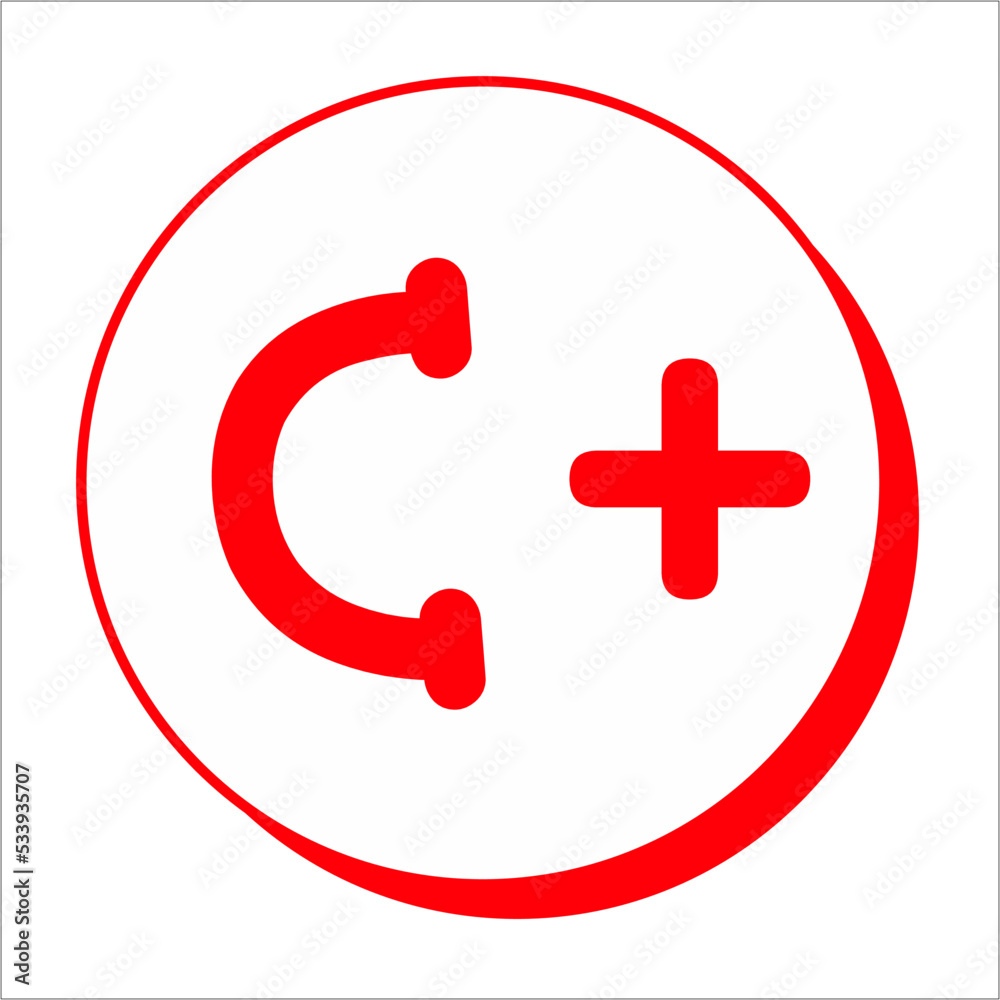 Grade result c plus. Hand drawn icon in red color. Test exam mark report vector illustration . Grade result c plus. Hand drawn icon in red color. Test exam mark report vector illustration .