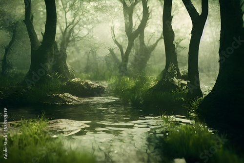 A foggy swamp. Dark and mysterious.  photo