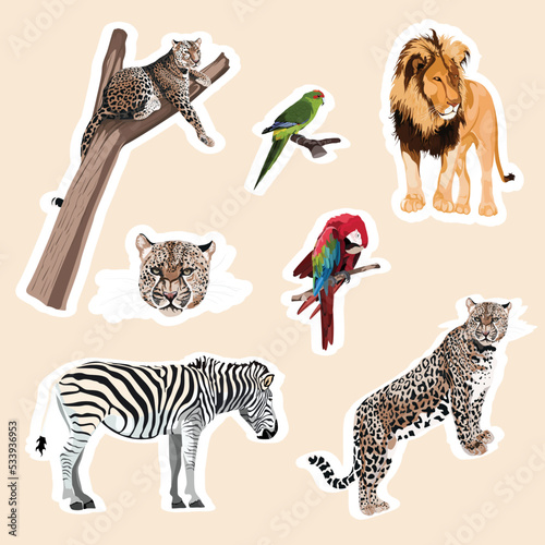 Big set of cute animal and bird stickers  illustration.  Set of stickers, pins, patches and handwritten notes collection stikers kit.