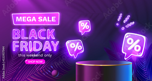 Black Friday big sale, offer day banner, promotion percentage. Vector