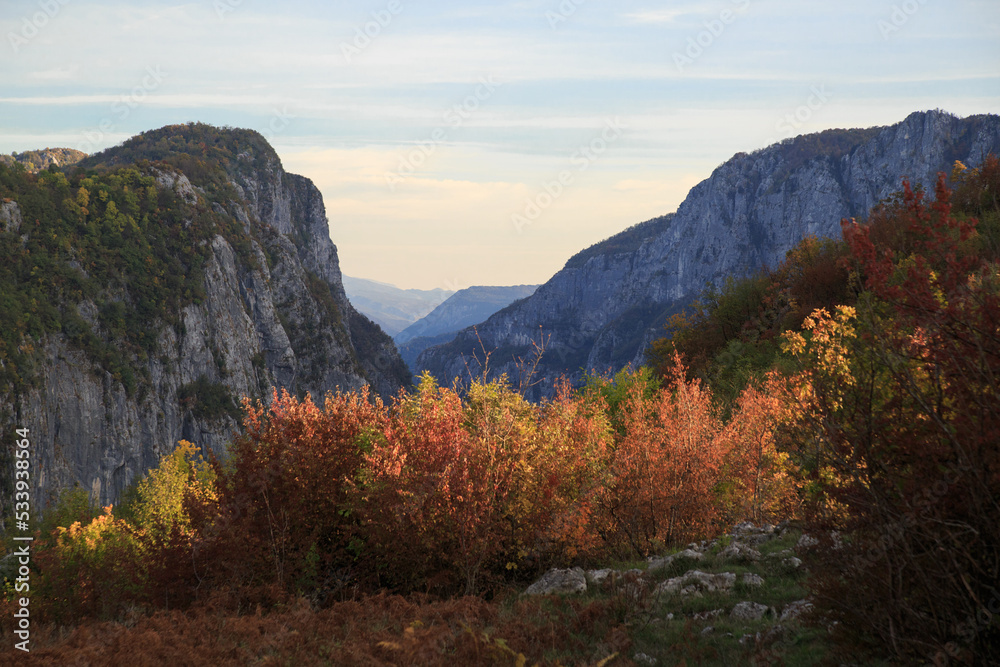 Mountain landscape in autumn evening.