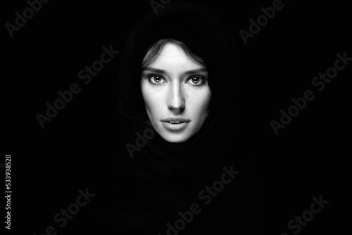 beautiful young woman in hood or hijab.fashion muslim style girl