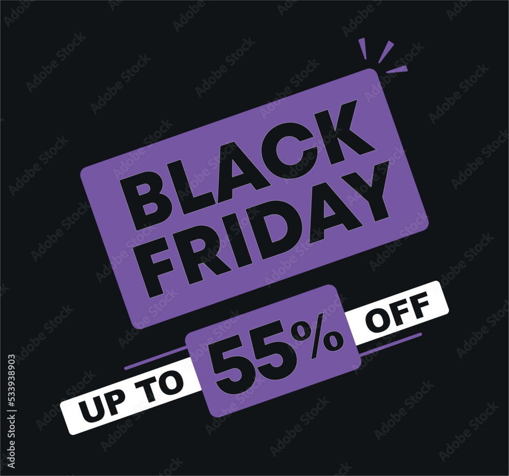 Obraz premium 55% off. Vector illustration Black Friday. Promo, offer, sale for retail, store
