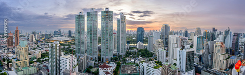 The Bangkok skyline at sunset