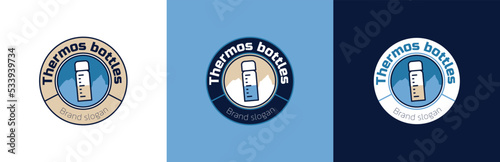 Thermos Bottle shop logo design set, tumbler business symbol, outdoors drink accessories emblem concept, flacon, thermal glass accessories editable commercial logotype, e-commerce store branding