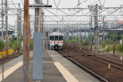 愛知県稲沢駅のホームと鉄道線路の風景