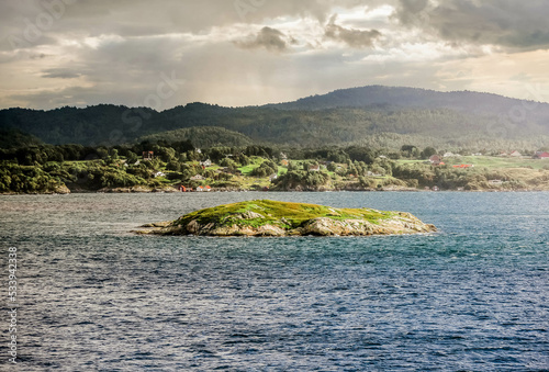 Pretty scenery of the sea route leading to the city of Stavanger photo