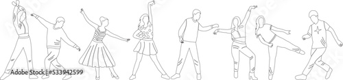 people dancing sketch ,contour on white background isolated vector