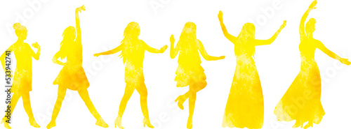 people dancing watercolor silhouette on white background