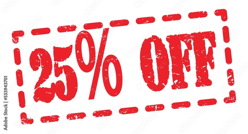 25% OFF text written on red stamp sign. 25% OFF text written on red stamp sign.