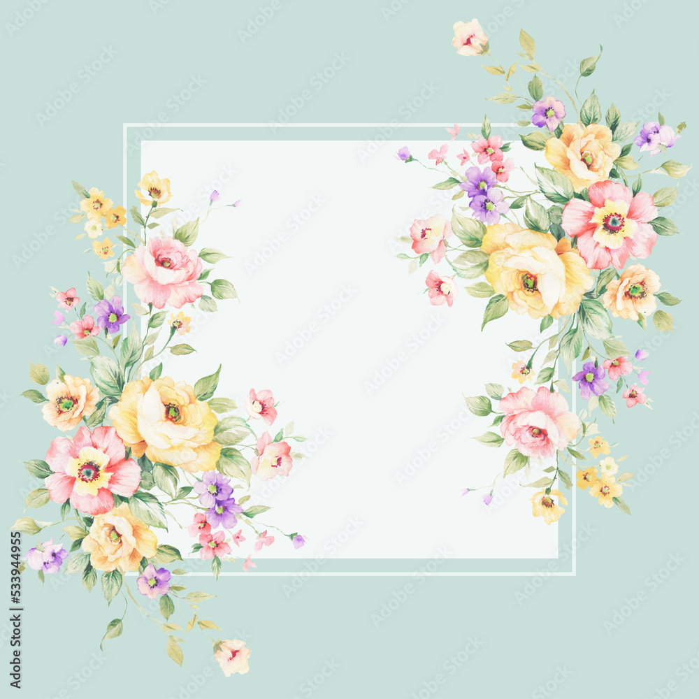 Greeting card with flowers, can be used as invitation card for wedding, birthday and other holiday and summer background