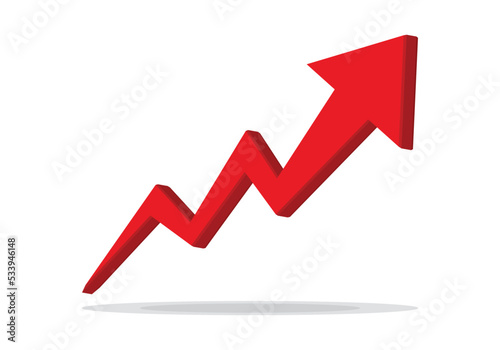 Growing business 3d arrow on white, Profit red arrow, Vector illustration.Business concept, growing chart. Concept of sales symbol icon with arrow moving up. Economic Arrow With Growing Trend. 