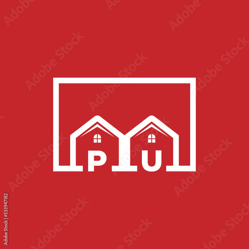 Initial PU Homes aligned logo stock vector. Illustration of building