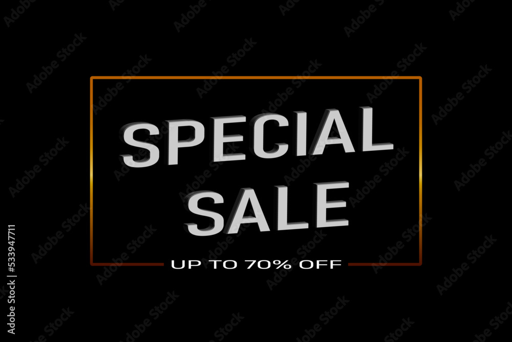 Special sale black banner off with offer details in luxury style. Banner with 3d text in gold frame. vector Special sale black banner off with offer details in luxury style. Banner with 3d text in gold frame. vector