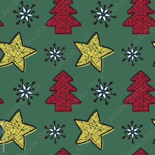 new year seamless pattern snowflake,christmas tree,star