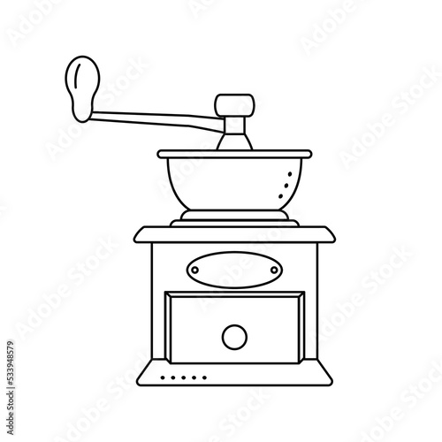 Coffee grinder isolated on white background. Doodle style.