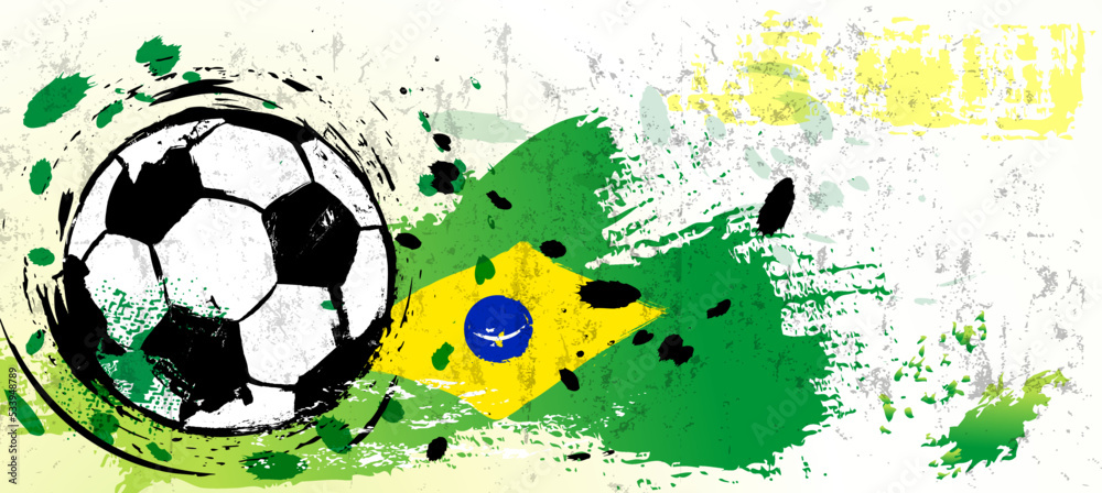 soccer or football illustration for the great soccer event with paint strokes and splashes, brazil national colors