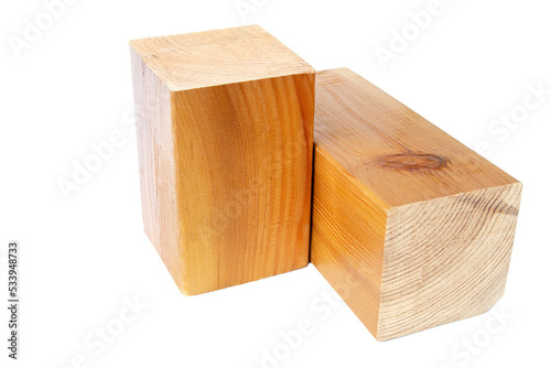 varnished wooden bars on an isolated white background, close-up photo