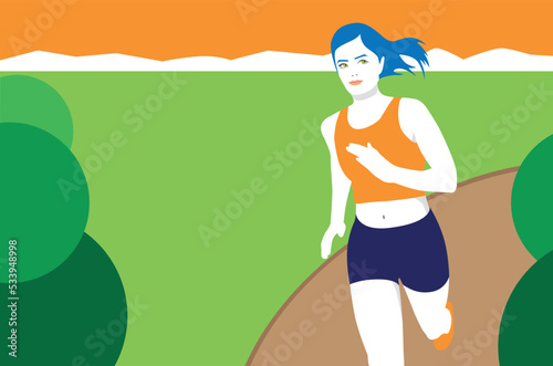 Young female runner, running in a park. Outdoor aerobic exercise. healthy exercise