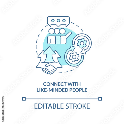 Connect with like-minded people blue concept icon. Similar interests association abstract idea thin line illustration. Isolated outline drawing. Editable stroke. Arial, Myriad Pro-Bold fonts used
