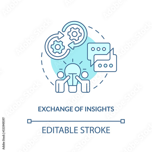 Exchange of insights blue concept icon. Mutual support. Sharing new ideas abstract idea thin line illustration. Isolated outline drawing. Editable stroke. Arial, Myriad Pro-Bold fonts used