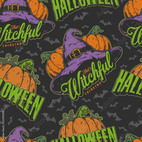 Halloween witchful colorful seamless pattern
