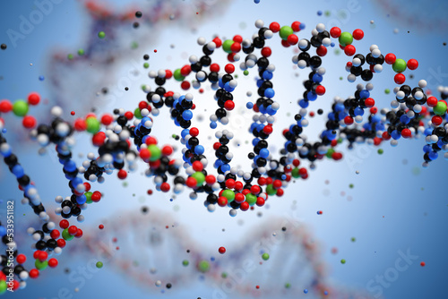 Schilderij op canvas Molecular structure of DNA. 3D rendering.