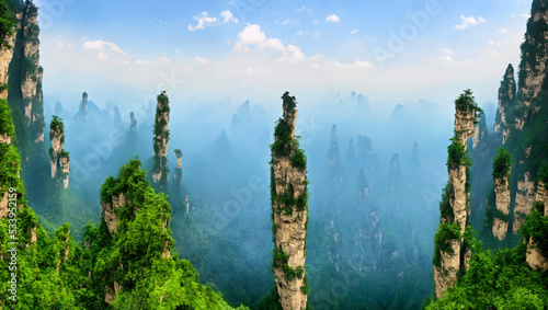 Hallelujah Mountains, Floating Mountains, Zhangjiajie, Wulingyuan Senica Area, rock formations, Plateau, mountain, landscape, nature, sky, mountains, fog, trees, forest, clouds, view, travel, panorama photo