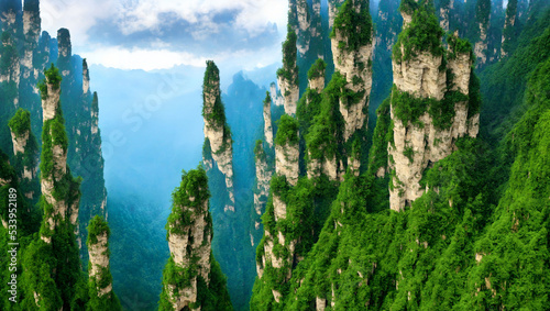 Canvas-taulu Hallelujah Mountains, Floating Mountains, Zhangjiajie, Wulingyuan Senica Area, r
