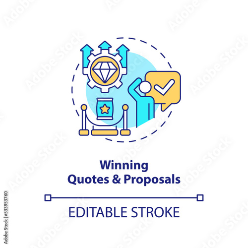 Winning quotes and proposals concept icon. Leads conversion process abstract idea thin line illustration. Isolated outline drawing. Editable stroke. Arial, Myriad Pro-Bold fonts used