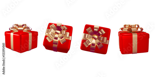 3D gifts box red set with ribbon isolated on white background element, Merry Christmas and happy new year concept for a birthday, Happy new year, 3d rendering illustration.